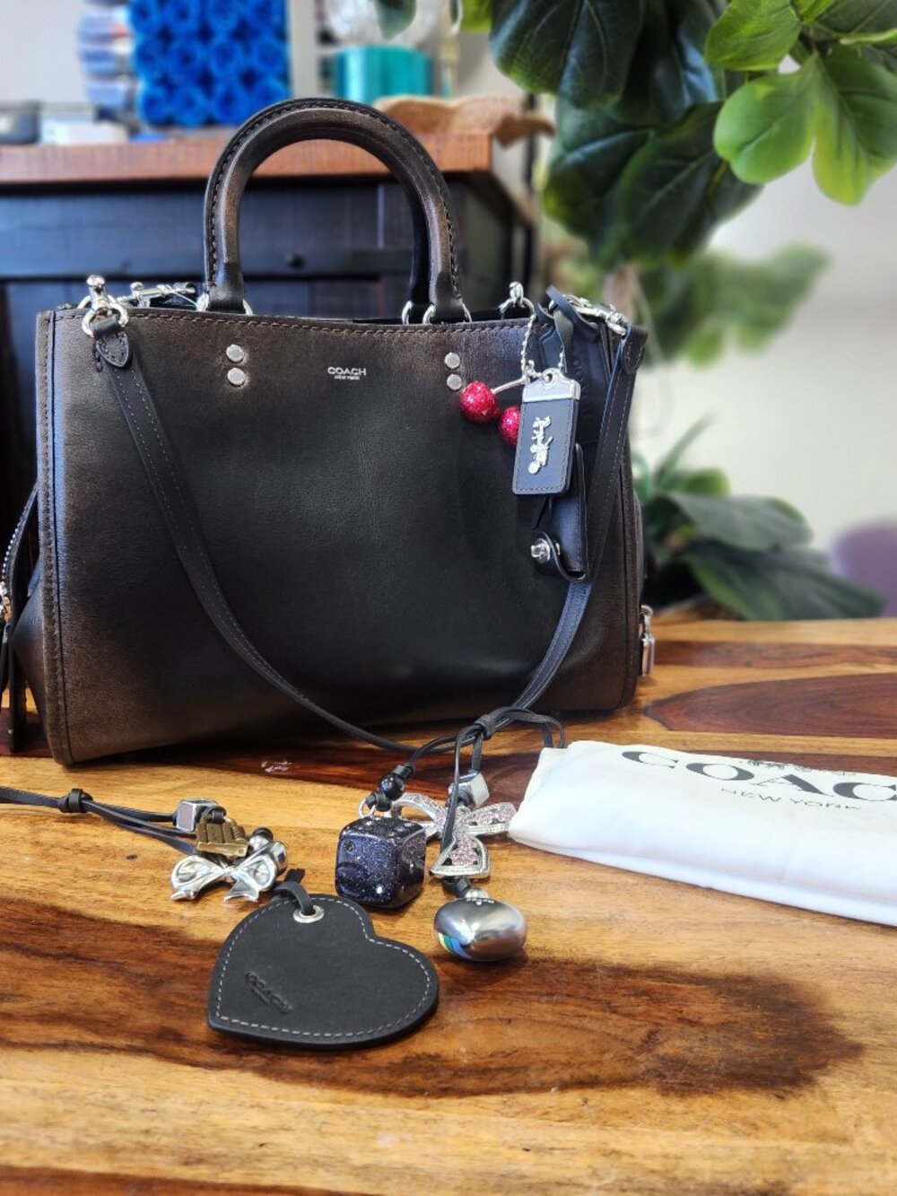 Coach NWT Rogue 31 Loved Leather with all charms